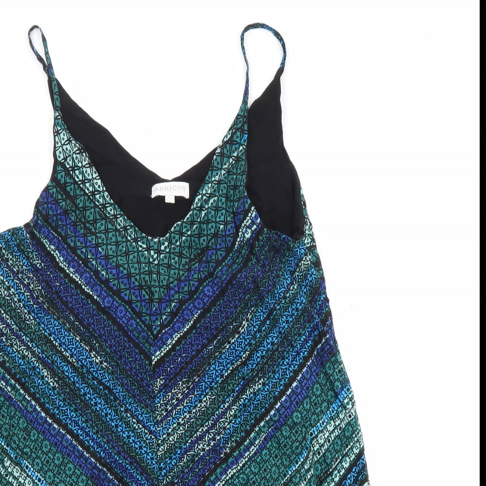 Apricot Womens Multicoloured Geometric Viscose Basic Tank Size 12 V-Neck - Asymmetric Hem