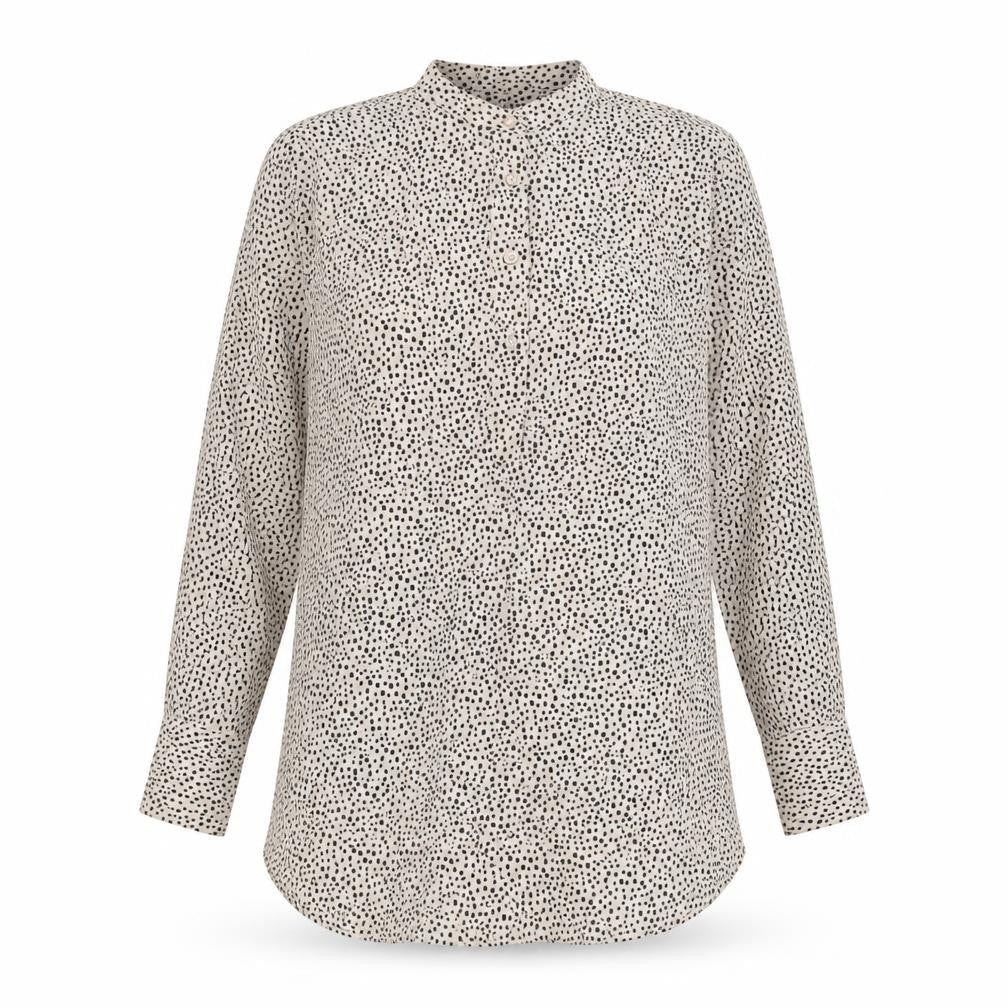 Marks & Spencer Womens Beige Geometric Polyester Basic Button-Up Size 14 V-Neck - Sheer