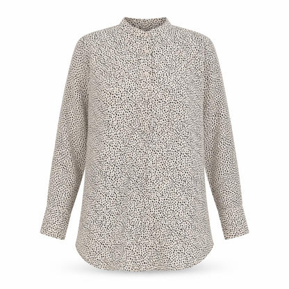Marks & Spencer Womens Beige Geometric Polyester Basic Button-Up Size 14 V-Neck - Sheer