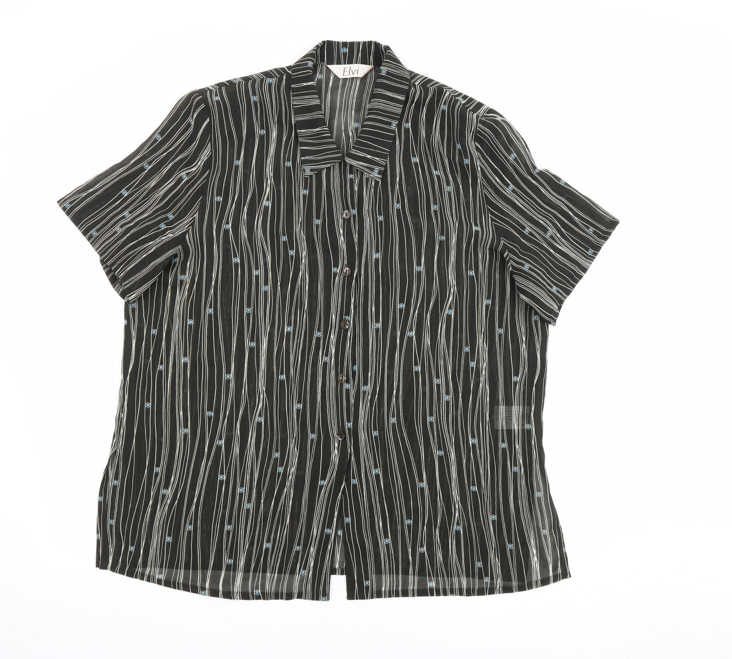 ELVI Womens Black Geometric Polyester Basic Button-Up Size 18 Collared - Sheer