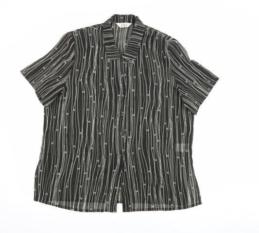 ELVI Womens Black Geometric Polyester Basic Button-Up Size 18 Collared - Sheer