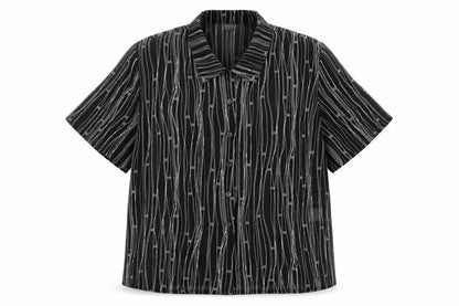 ELVI Womens Black Geometric Polyester Basic Button-Up Size 18 Collared - Sheer