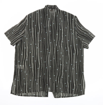 ELVI Womens Black Geometric Polyester Basic Button-Up Size 18 Collared - Sheer
