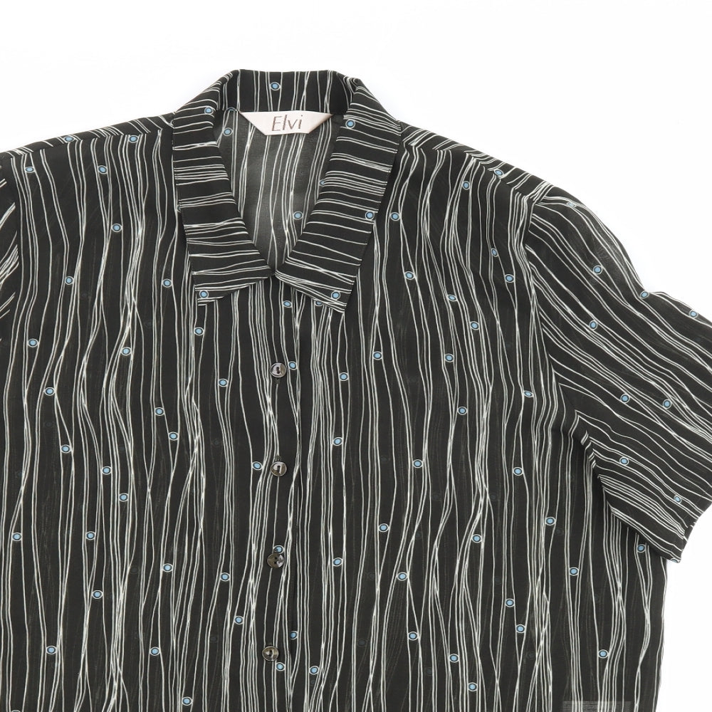 ELVI Womens Black Geometric Polyester Basic Button-Up Size 18 Collared - Sheer