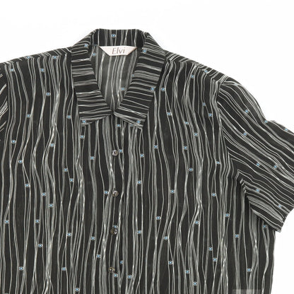 ELVI Womens Black Geometric Polyester Basic Button-Up Size 18 Collared - Sheer