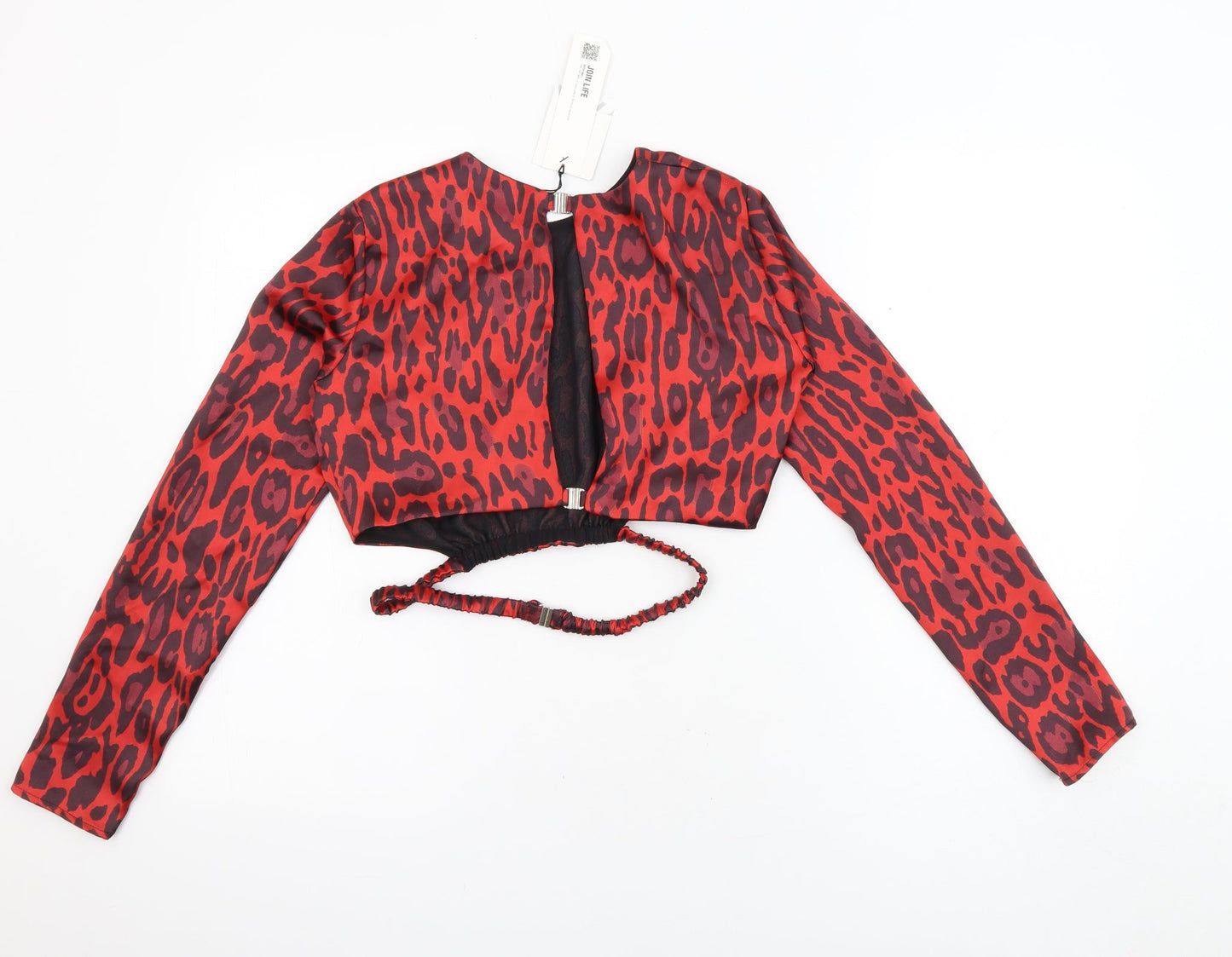 Zara Womens Red Animal Print Polyester Cropped Blouse Size S Round Neck - Leopard Print Open Back