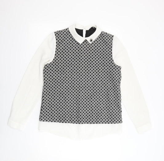 Sister Jane Womens Black Geometric Polyester Basic Blouse Size S Collared