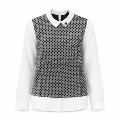 Sister Jane Womens Black Geometric Polyester Basic Blouse Size S Collared