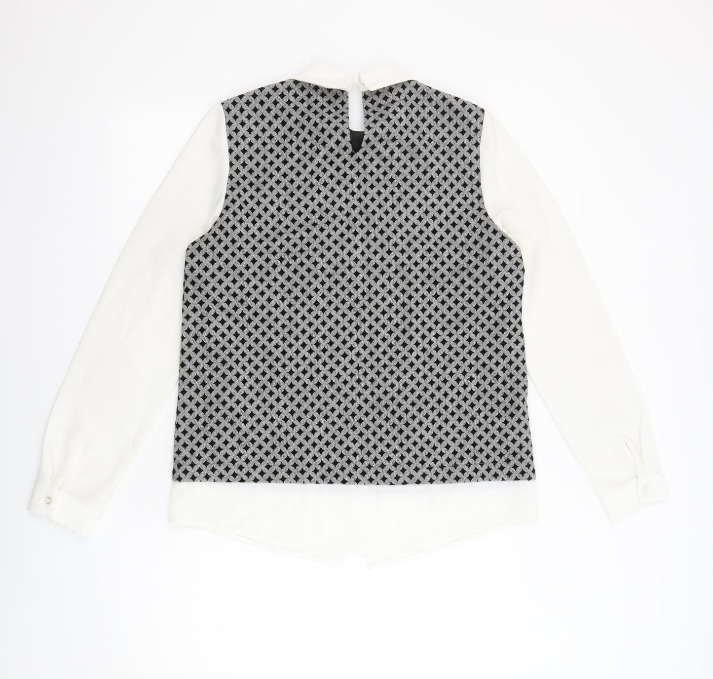 Sister Jane Womens Black Geometric Polyester Basic Blouse Size S Collared
