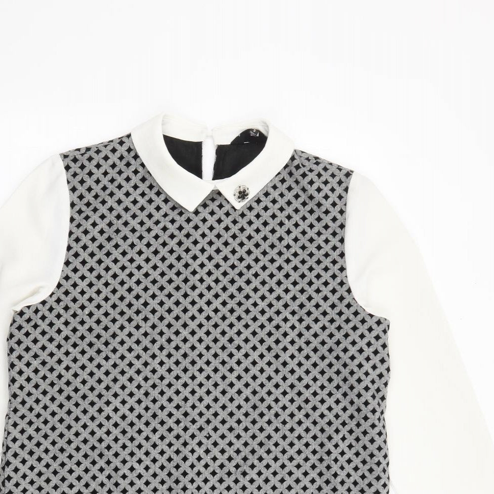 Sister Jane Womens Black Geometric Polyester Basic Blouse Size S Collared