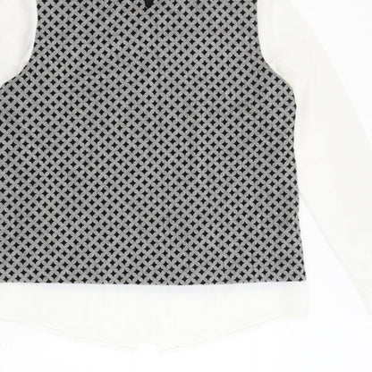Sister Jane Womens Black Geometric Polyester Basic Blouse Size S Collared