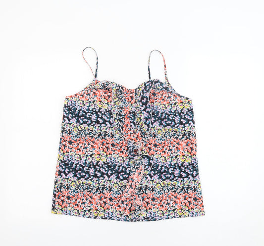 Oasis Womens Multicoloured Floral Polyester Basic Tank Size 10 V-Neck - Ruffles
