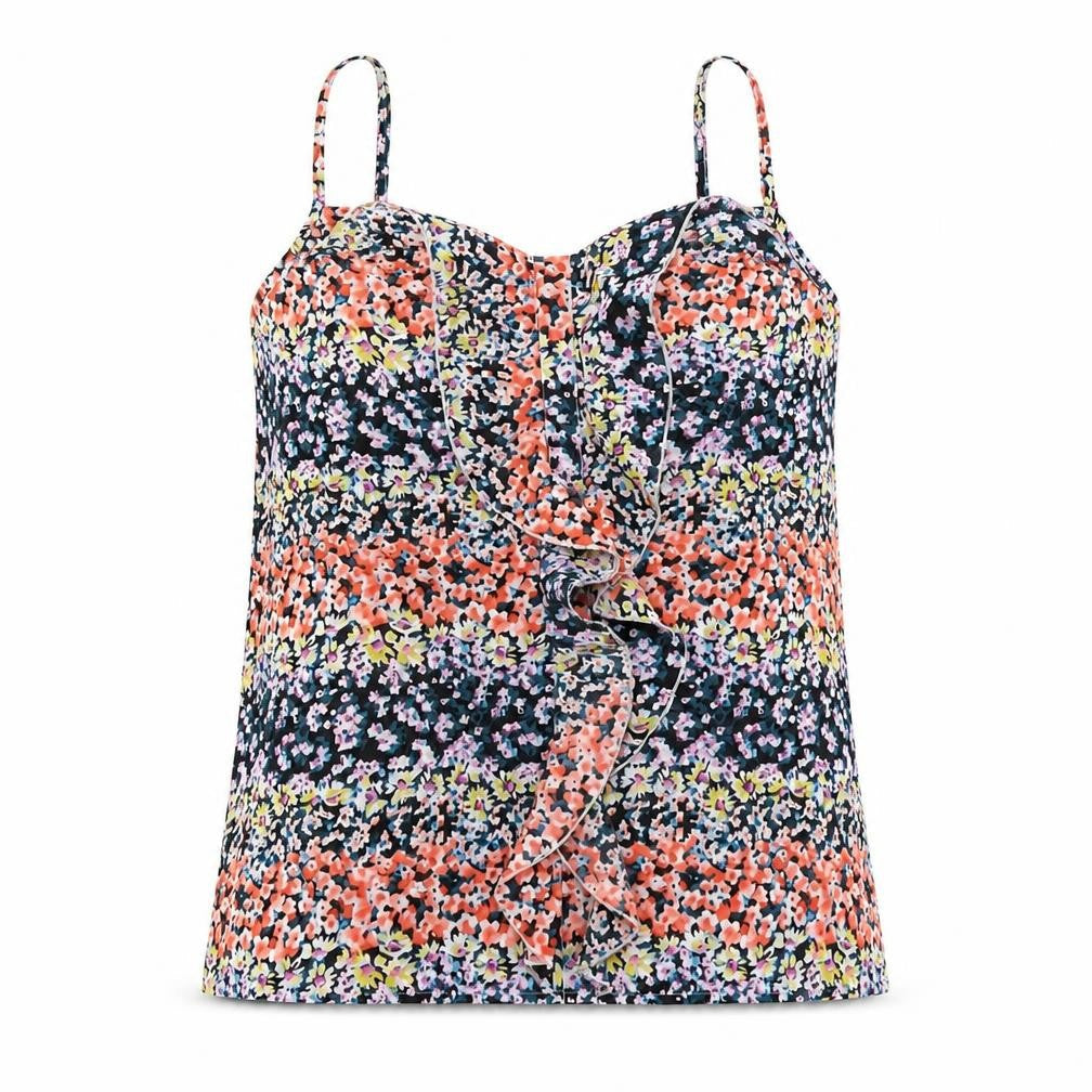 Oasis Womens Multicoloured Floral Polyester Basic Tank Size 10 V-Neck - Ruffles