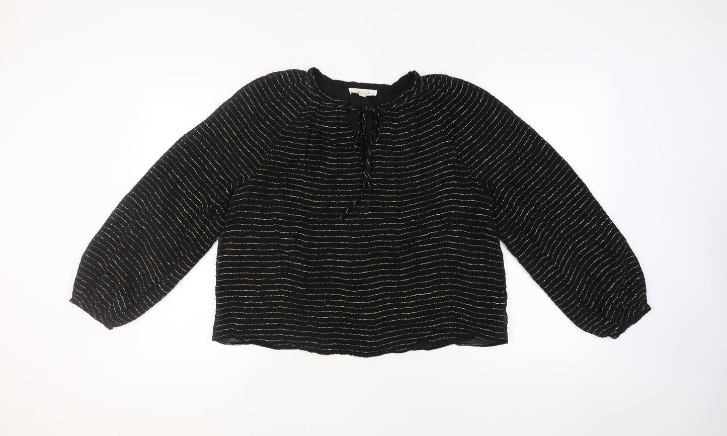 Marks and Spencer Women's Black Striped Blouse Size 8