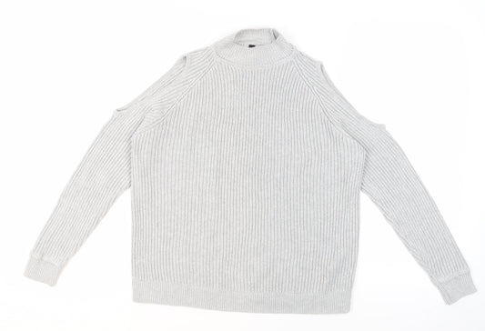 Divided Women's Grey Cold Shoulder Mock Neck Jumper Size 12