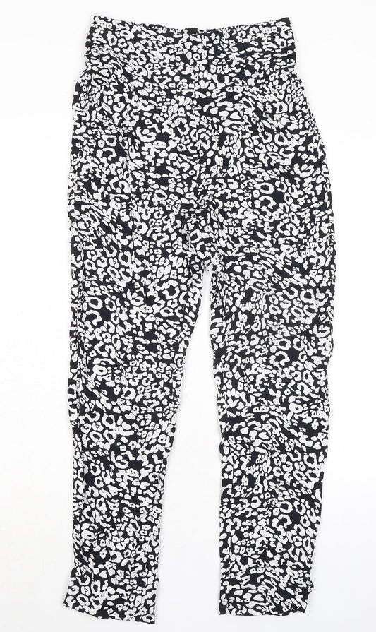 Marks and Spencer Womens Black Animal Print Viscose Trousers Size 8 L28 in Regular