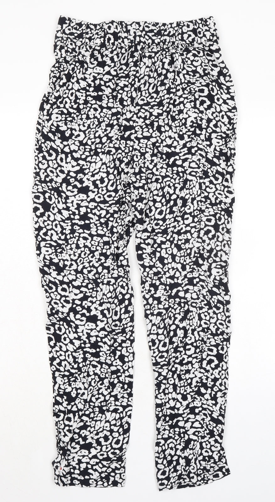 Marks and Spencer Womens Black Animal Print Viscose Trousers Size 8 L28 in Regular