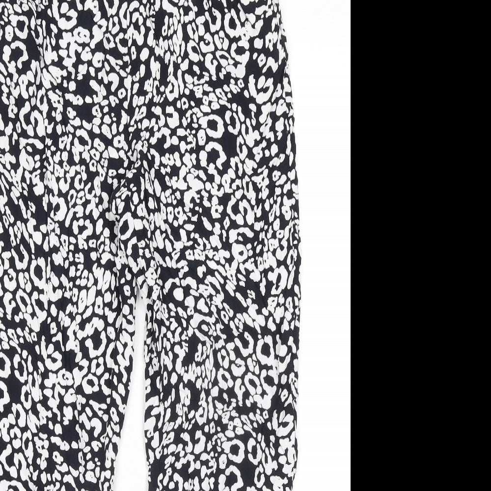 Marks and Spencer Womens Black Animal Print Viscose Trousers Size 8 L28 in Regular