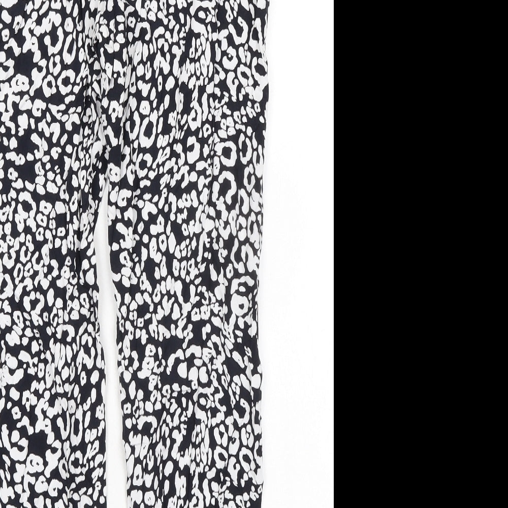 Marks and Spencer Womens Black Animal Print Viscose Trousers Size 8 L28 in Regular