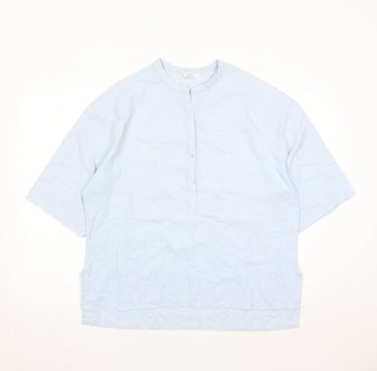 St Michael Womens Blue Linen Basic Blouse Size 14 Round Neck - Vintage