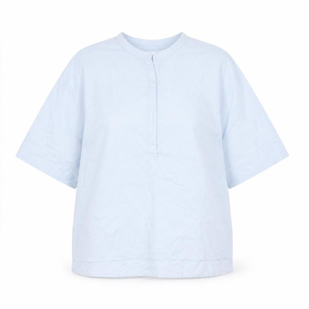 St Michael Womens Blue Linen Basic Blouse Size 14 Round Neck - Vintage