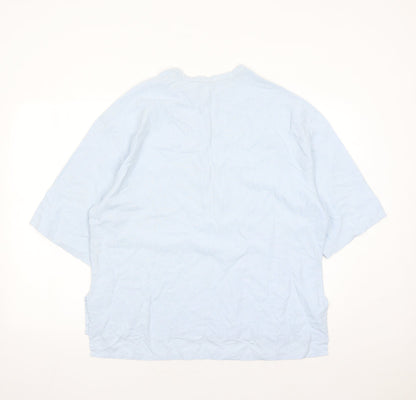 St Michael Womens Blue Linen Basic Blouse Size 14 Round Neck - Vintage