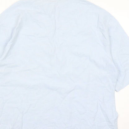 St Michael Womens Blue Linen Basic Blouse Size 14 Round Neck - Vintage