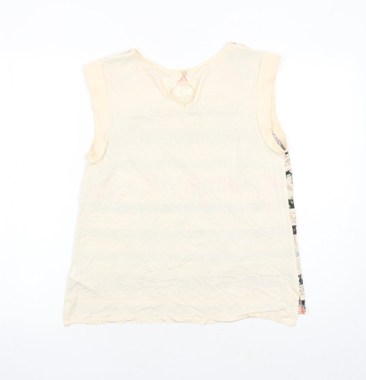 Oasis Womens Ivory Floral Polyester Basic Blouse Size M Round Neck - Lace Detail