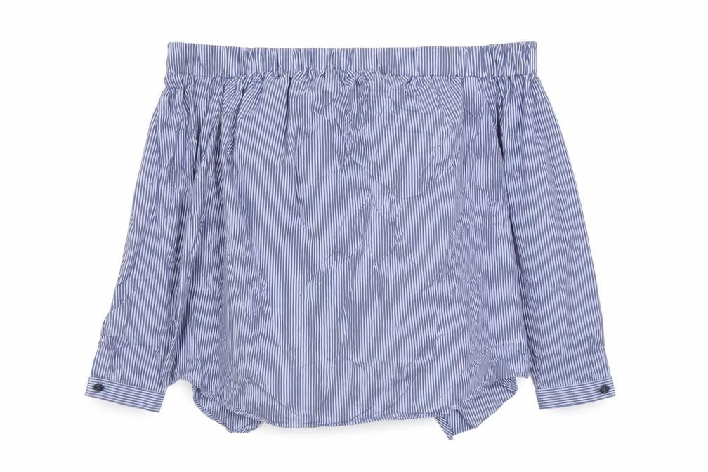 Topshop Womens Blue Striped Cotton Basic Blouse Size 10 Off the Shoulder