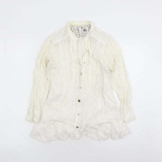 River Island Womens Ivory Striped 100% Cotton Basic Button-Up Size 10 V-Neck - Lace Detail