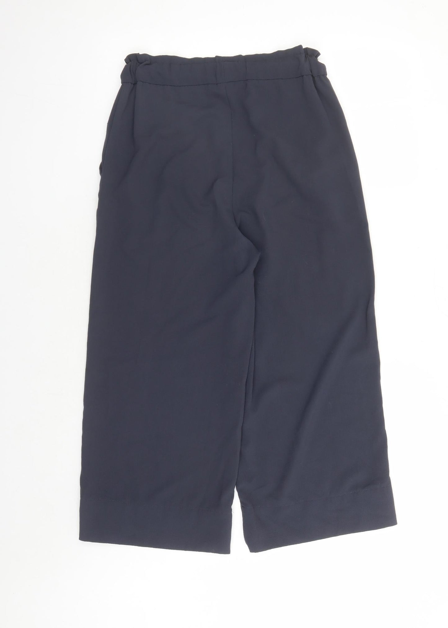 H&M Womens Blue Polyester Cropped Trousers Size 6 L22 in Regular - Elasticated Waist