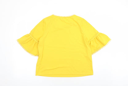 Per Una Womens Yellow Polyester Basic Blouse Size 14 Round Neck