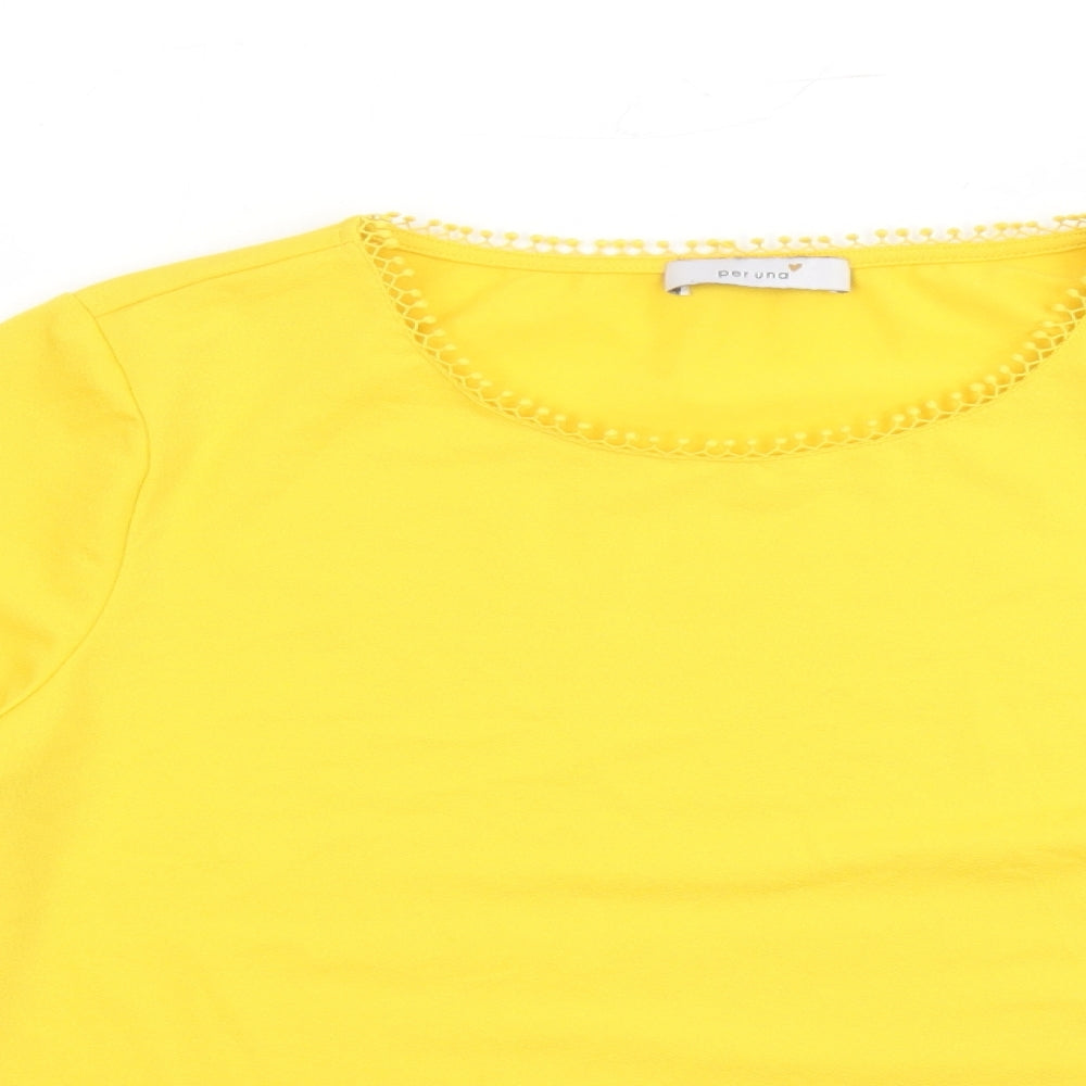 Per Una Womens Yellow Polyester Basic Blouse Size 14 Round Neck