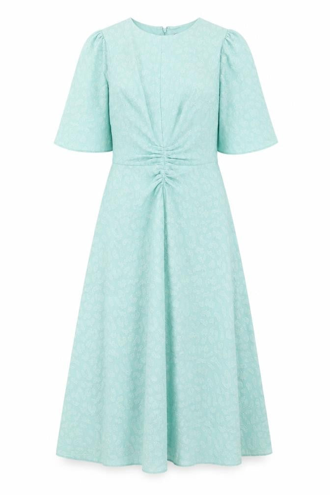 Marks & Spencer Womens Green Geometric Polyester A-Line Size 8 V-Neck Zip
