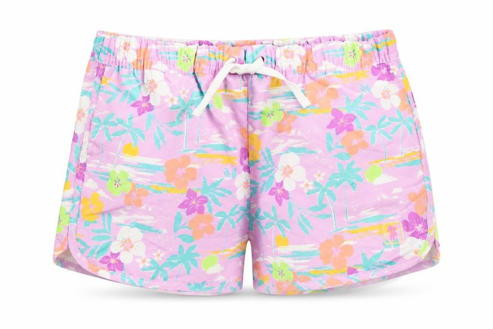 Marks & Spencer Boys Purple Floral Polyester Sweat Shorts Size 13-14 Years Regular Drawstring - Elasticated Waist Inside Leg 2in