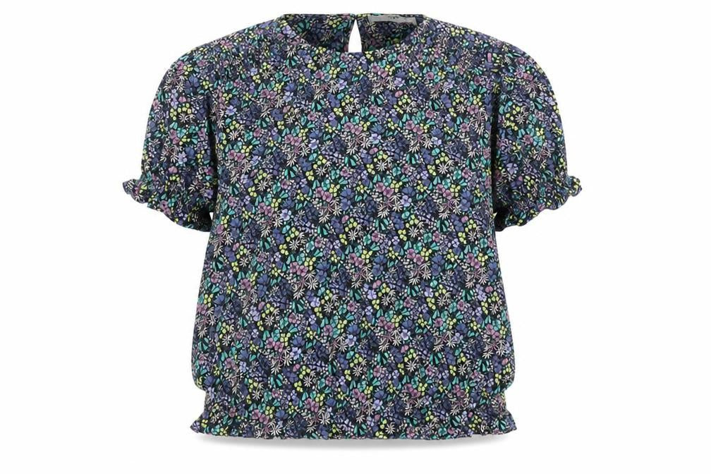 Marks & Spencer Girls Black Floral Viscose Basic Blouse Size 12-13 Years Round Neck Button
