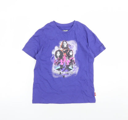 Front view of Marks & Spencer girls’ purple cotton basic t-shirt, size 10-11, years crew neck pullover - marvel