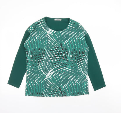 Cadena Womens Green Geometric Polyester Basic Blouse Size 14 Round Neck