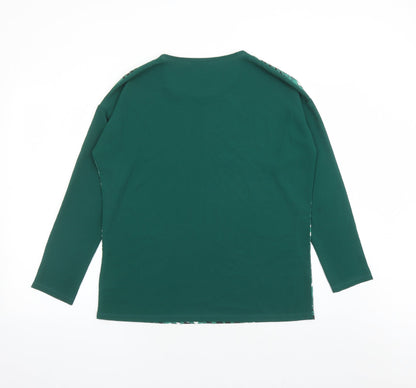 Cadena Womens Green Geometric Polyester Basic Blouse Size 14 Round Neck