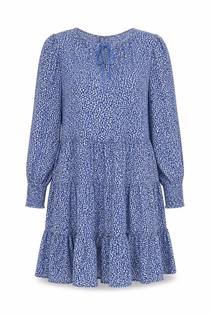 Marks & Spencer Womens Blue Floral Cotton A-Line Size 12 Round Neck Button - Drawstring Waist
