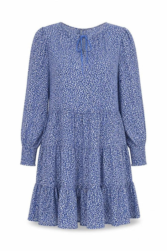 Marks & Spencer Womens Blue Floral Cotton A-Line Size 12 Round Neck Button - Drawstring Waist