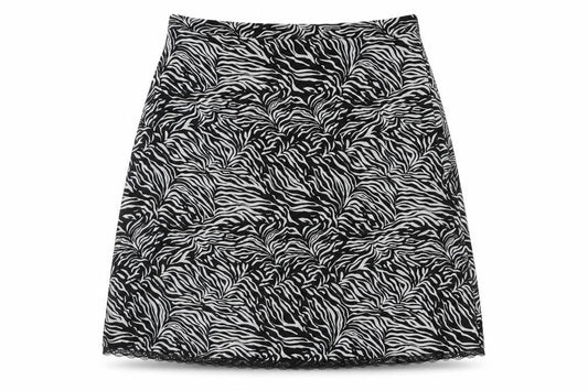 Marks & Spencer Womens Black Animal Print Polyester A-Line Skirt Size 24 - Lace Trim Zebra Print