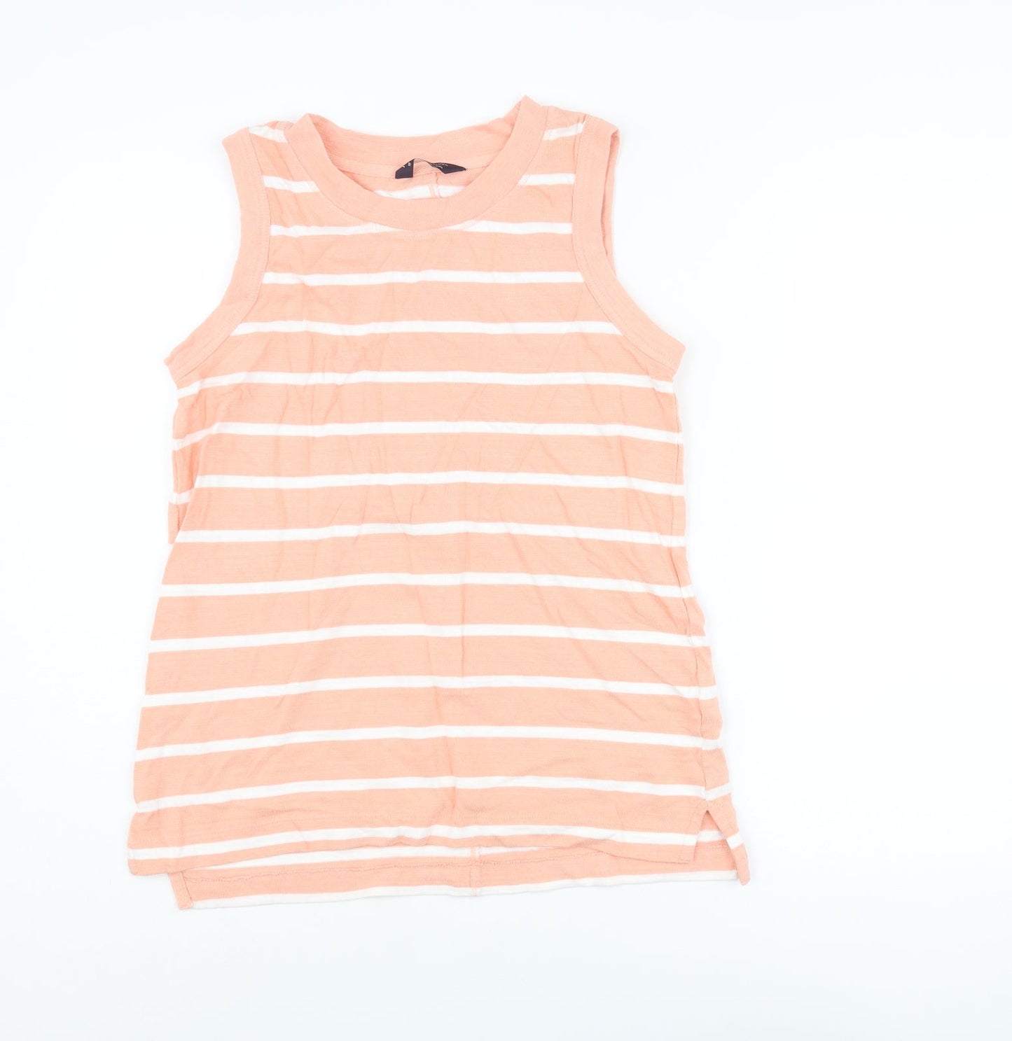 Marks and Spencer Womens Pink Striped Cotton Basic Tank Size 10 Round Neck