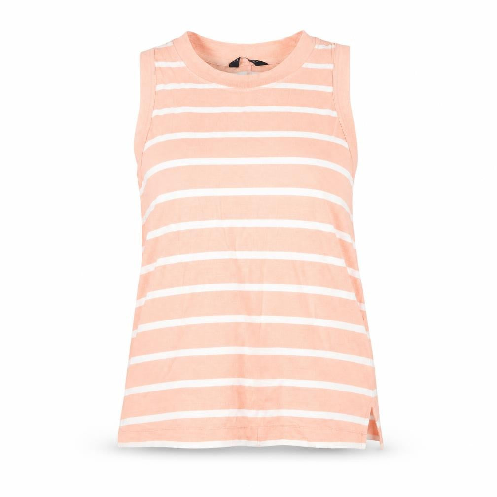 Marks & Spencer Womens Pink Striped Cotton Basic Tank Size 10 Round Neck
