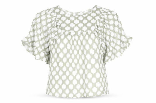 Marks and Spencer Womens Green Geometric Cotton Basic Blouse Size 6 Round Neck - Frill