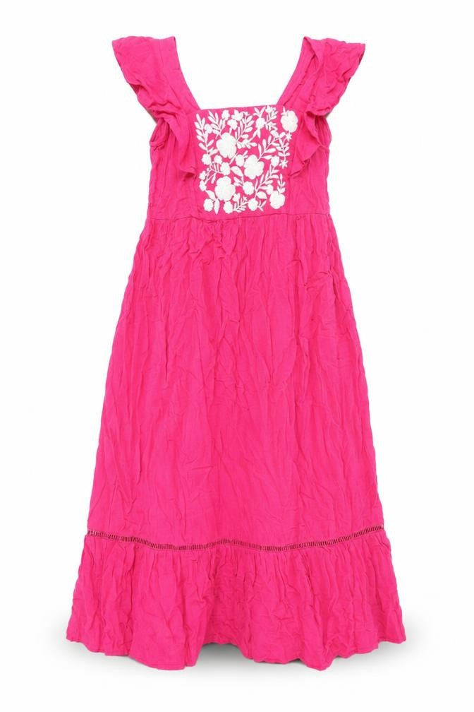 Marks and Womens Pink Cotton Shift Size 10 Scoop Neck Pullover - Floral Embroidery