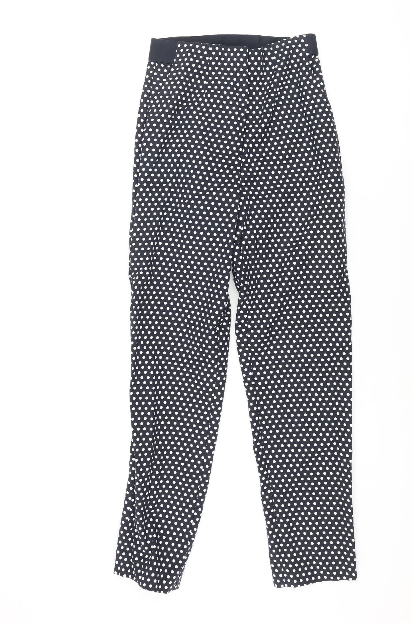 Marks and Spencer Womens Black Polka Dot Cotton Trousers Size 6 L28 in Regular Zip - Elasticated Waist