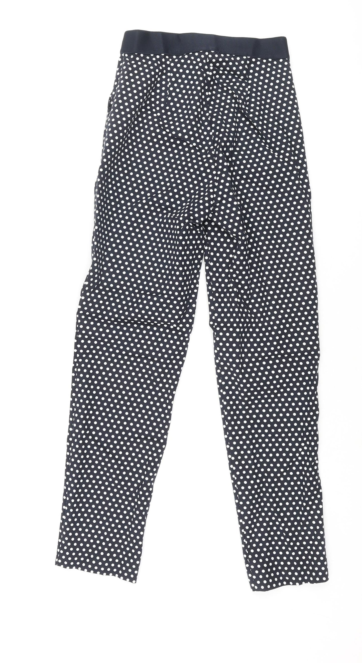 Marks and Spencer Womens Black Polka Dot Cotton Trousers Size 6 L28 in Regular Zip - Elasticated Waist