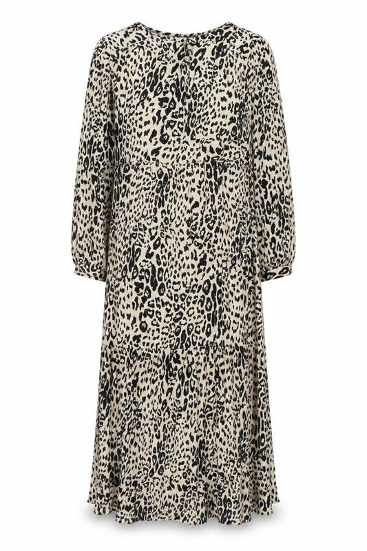 Marks & Spencer Womens Beige Animal Print Viscose Shift Size 12 Round Neck Button - Leopard Print