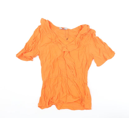 Marks & Spencer Womens Orange Viscose Basic Blouse Size 6 V-Neck - Frill